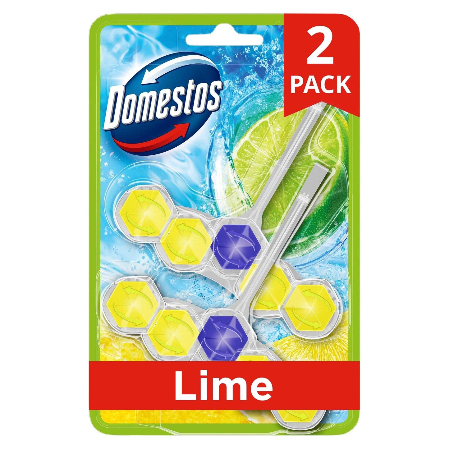 Domestos Power 5 Toilet Rim Block Freshener Lime 2x 50g