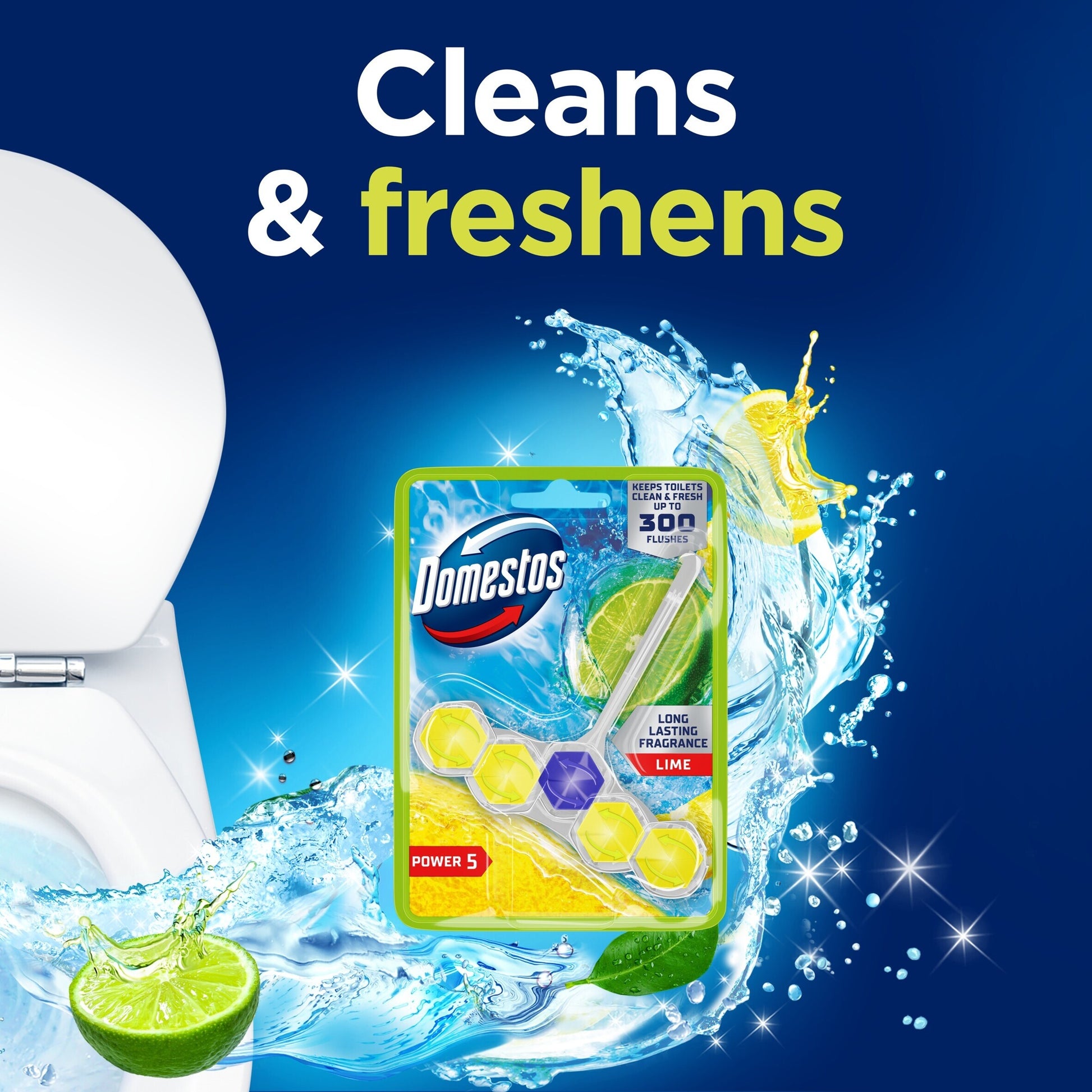 Domestos Power 5 Toilet Rim Block Freshener Lime 50g — image 4