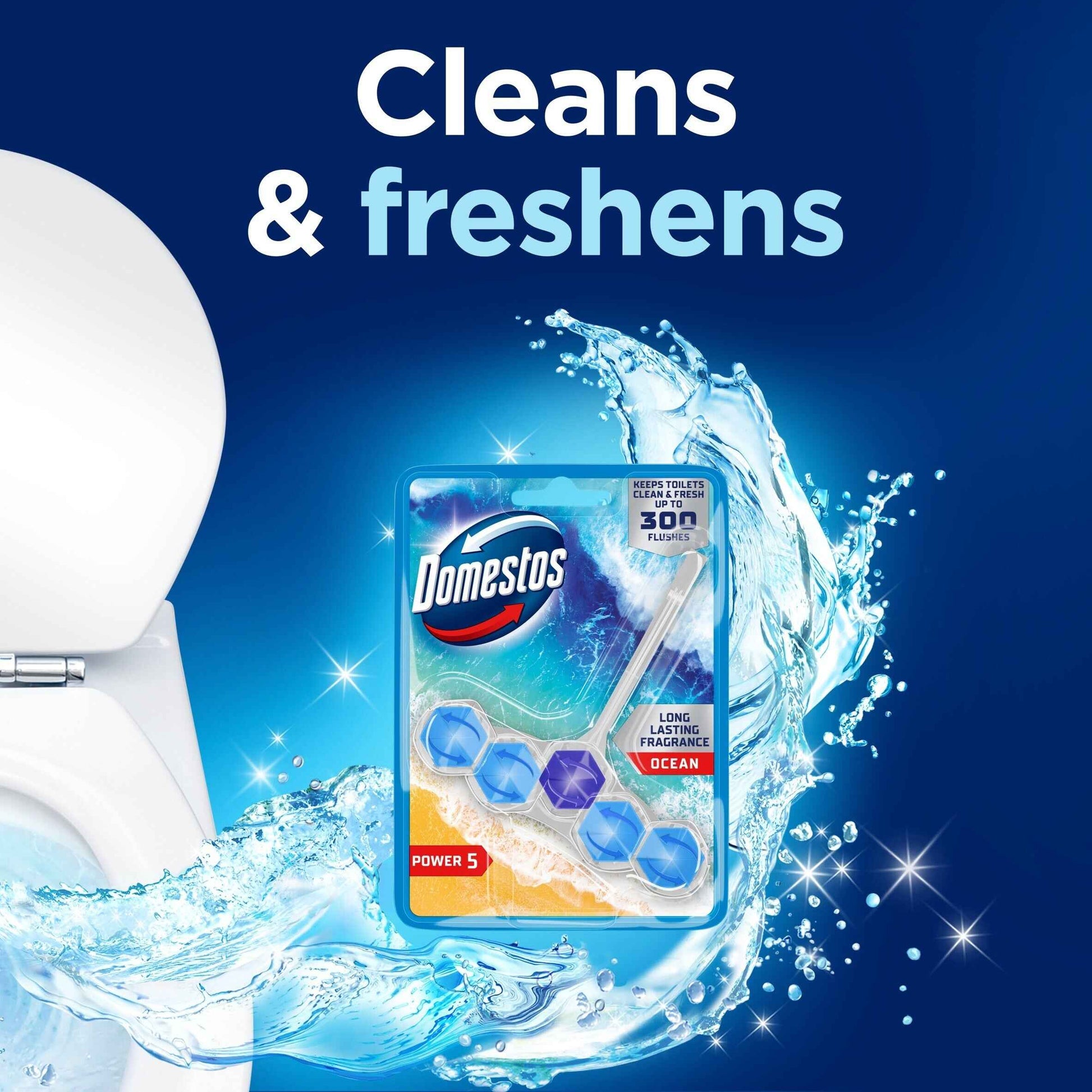 Domestos Power 5 Toilet Rim Block Freshener Ocean 50g