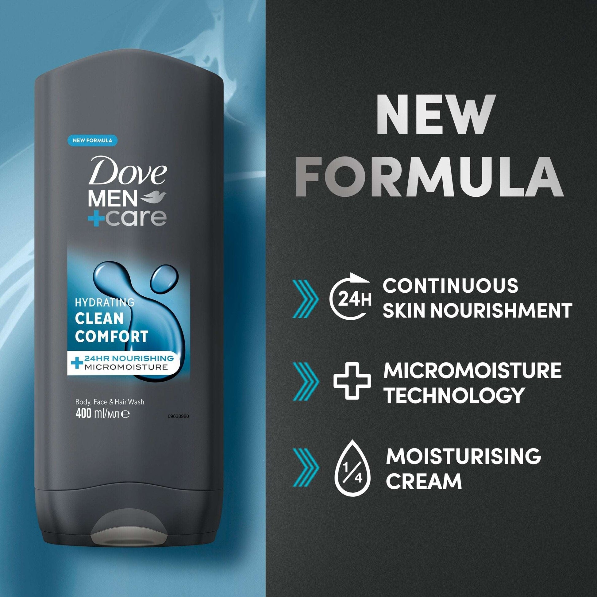 Dove Men+Care Clean Comfort 3-in-1 Body Face Hair Wash Shower Gel 400ml — image 2