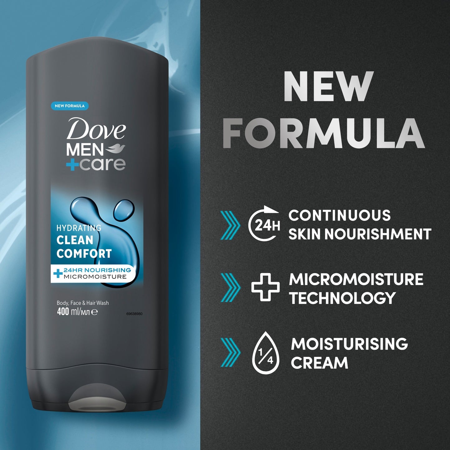 Dove Men+Care Clean Comfort 3-in-1 Body Face Hair Wash Shower Gel 400ml — image 2