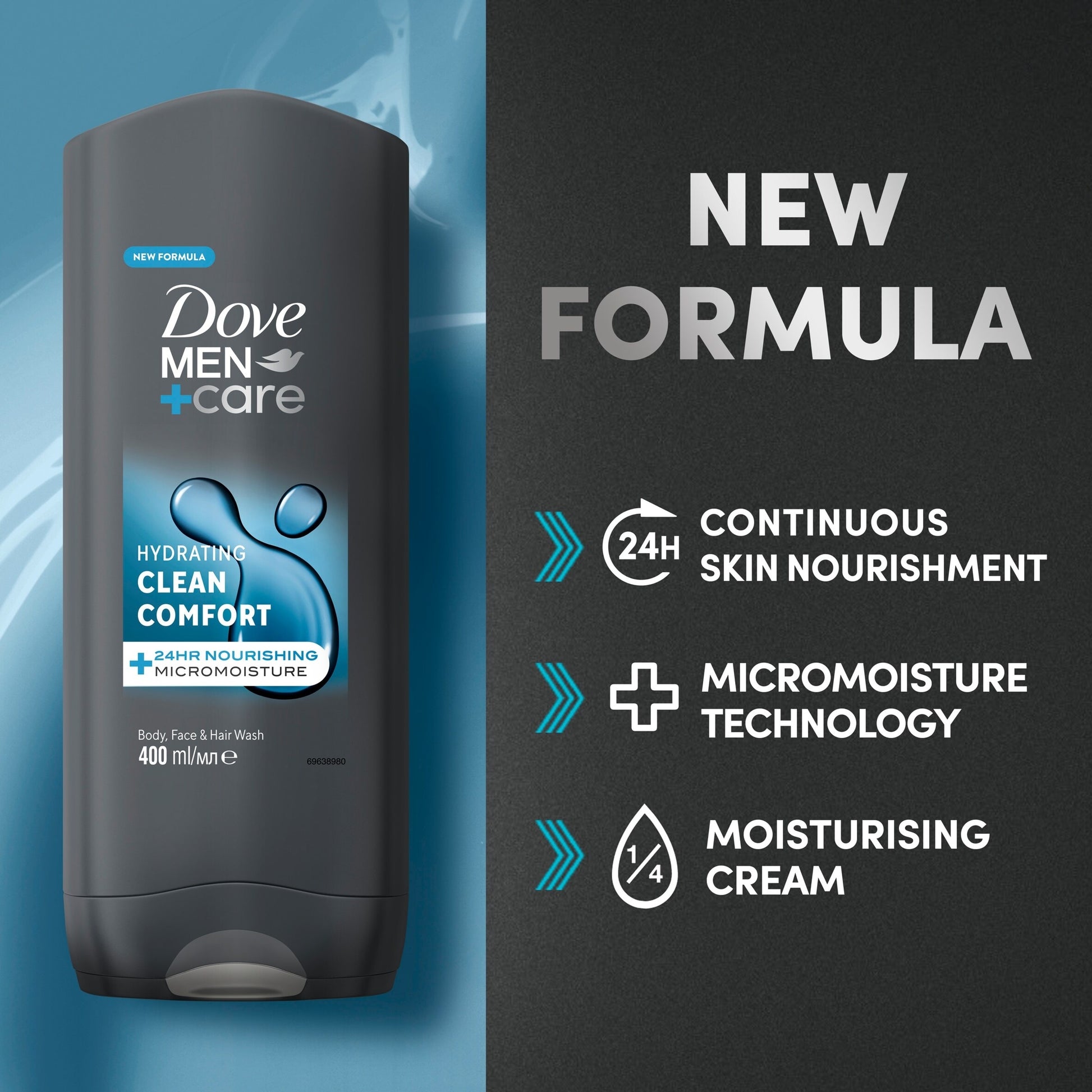 Dove Men+Care Clean Comfort 3-in-1 Body Face Hair Wash Shower Gel 400ml — image 2