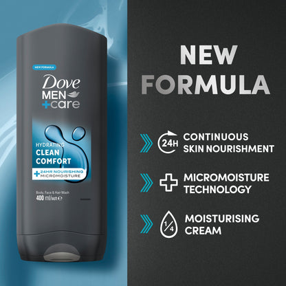 Dove Men+Care Clean Comfort 3-in-1 Body Face Hair Wash Shower Gel 400ml — image 2