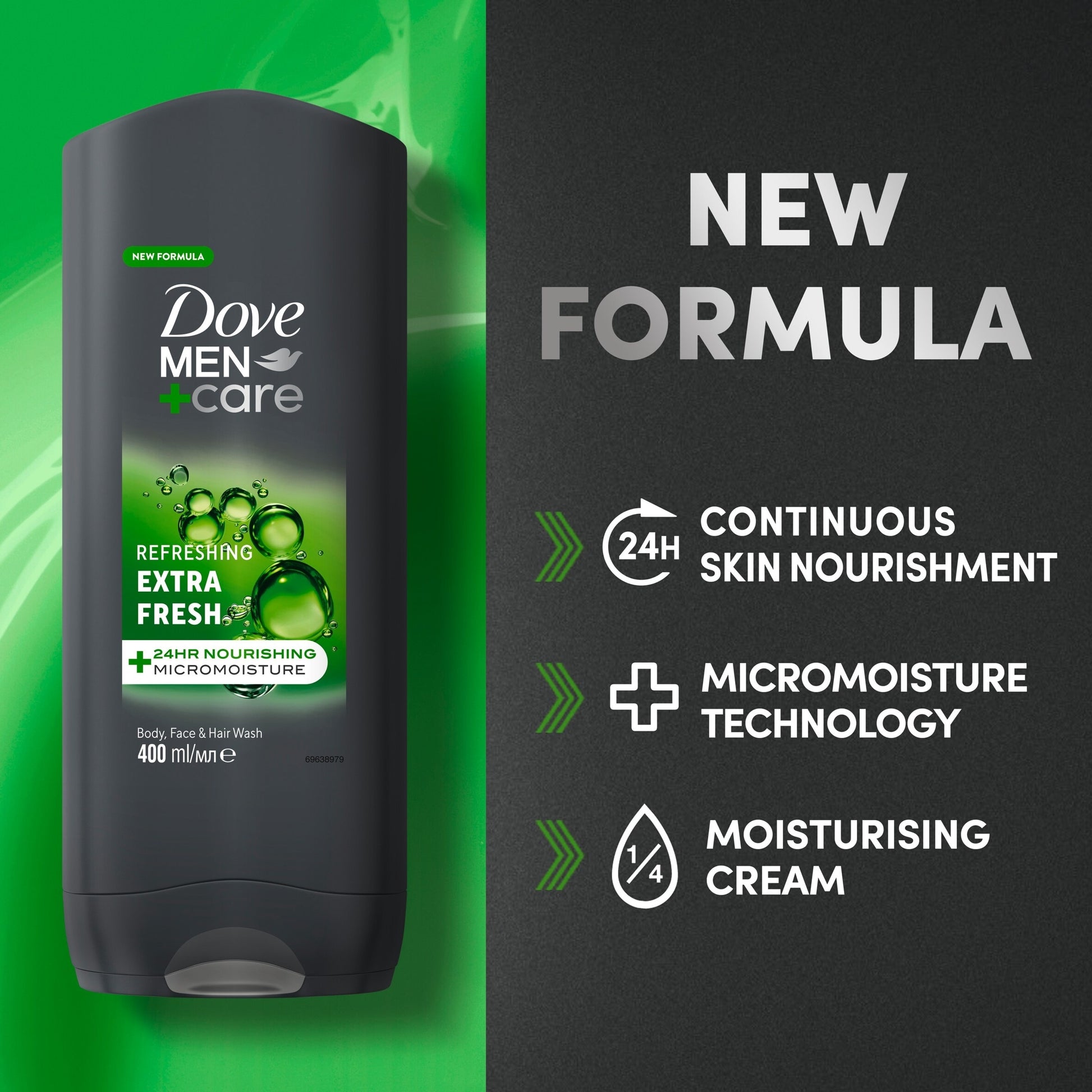 Dove Men+Care Refreshing 3-in-1 Hair, Face and Body Wash Extra Fresh 400 ml — image 2