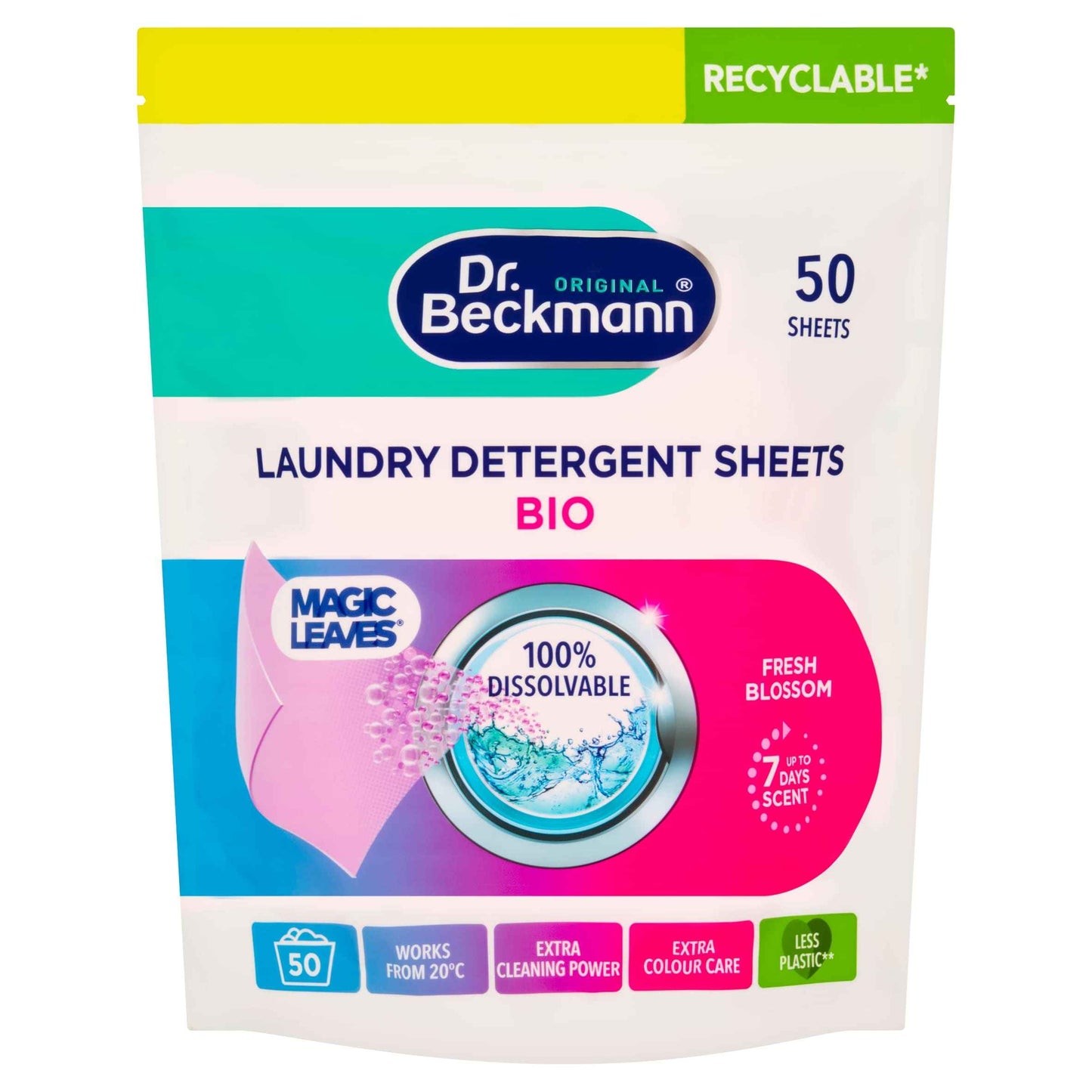 Dr Beckmann Laundry Detergent Sheets Bio 50 Washes Value Pack Fresh
