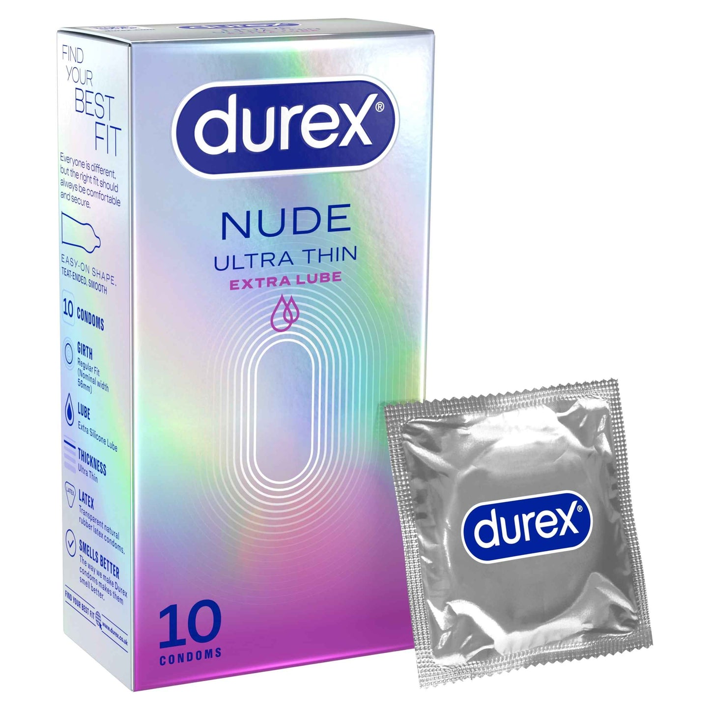 Durex Nude Ultra Thin Extra Lube Condoms 10s