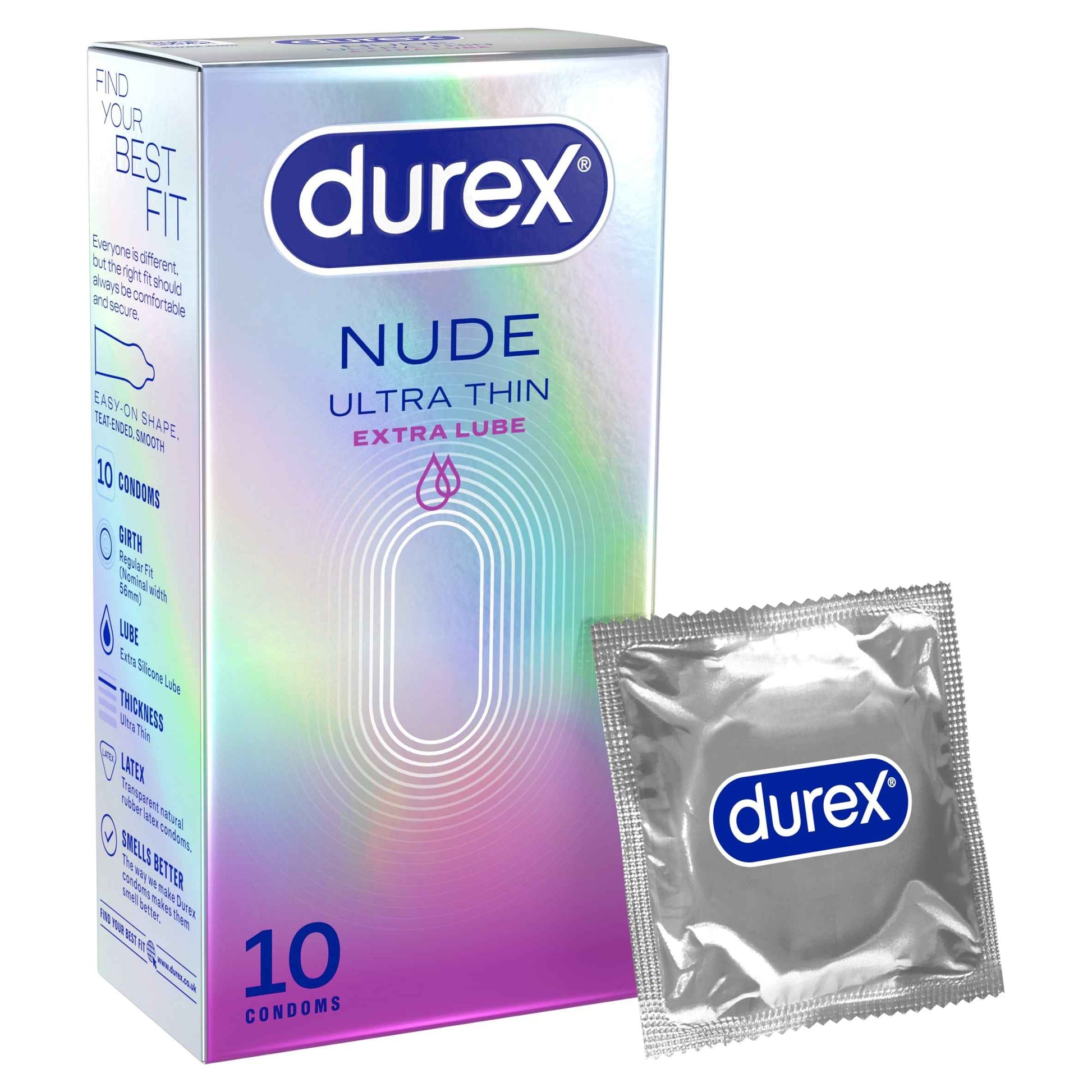 Durex Nude Ultra Thin Extra Lube Condoms 10s