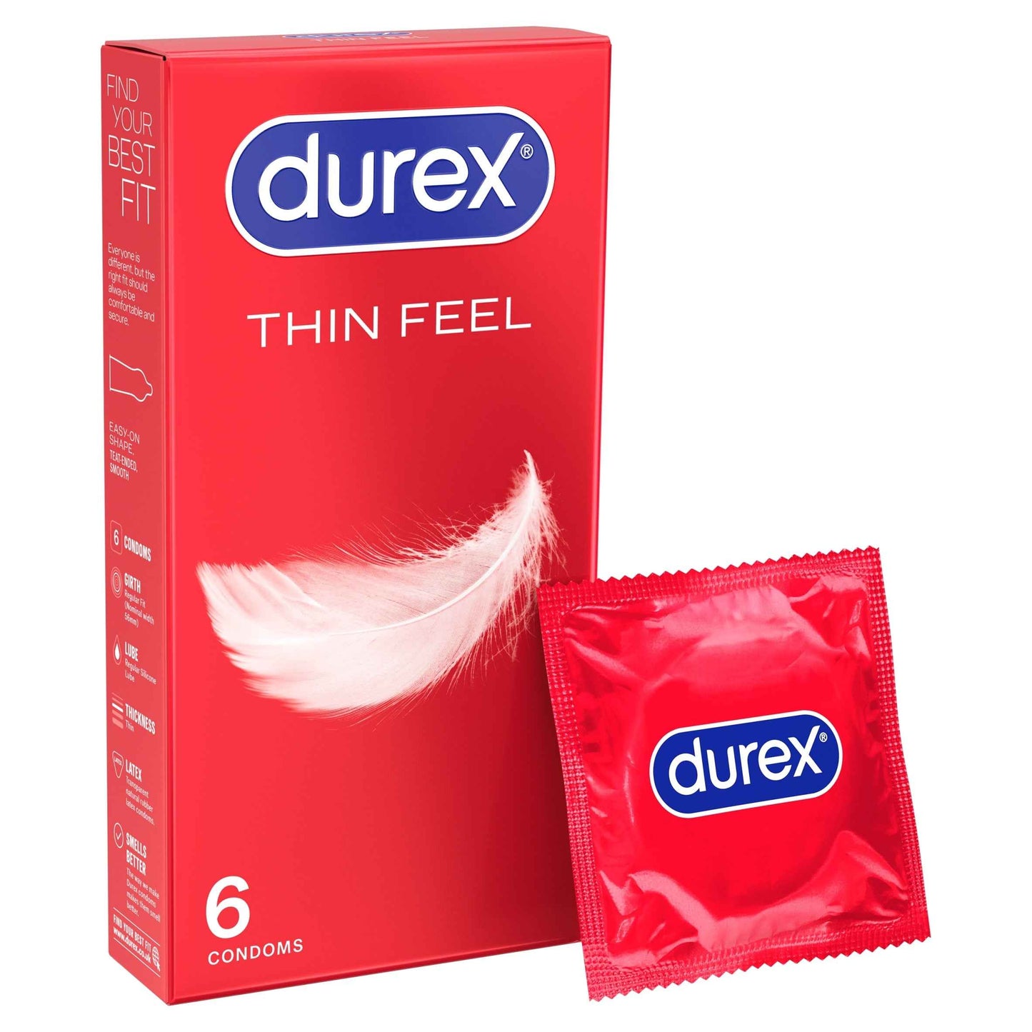 Durex Thin Feel Condoms Enhanced Sensitivity Regular Fit 6 Pack
