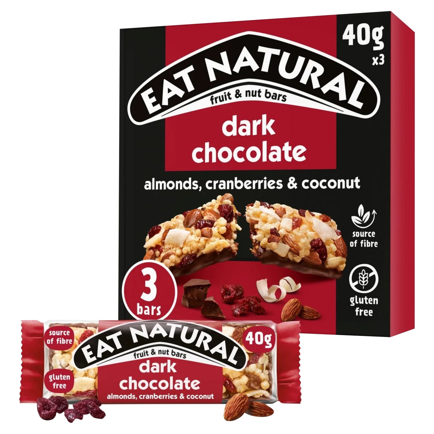 Eat Natural Fruit & Nut Bar with Cranberries, Almonds & Dark Chocolate 3 x 40g — image 1