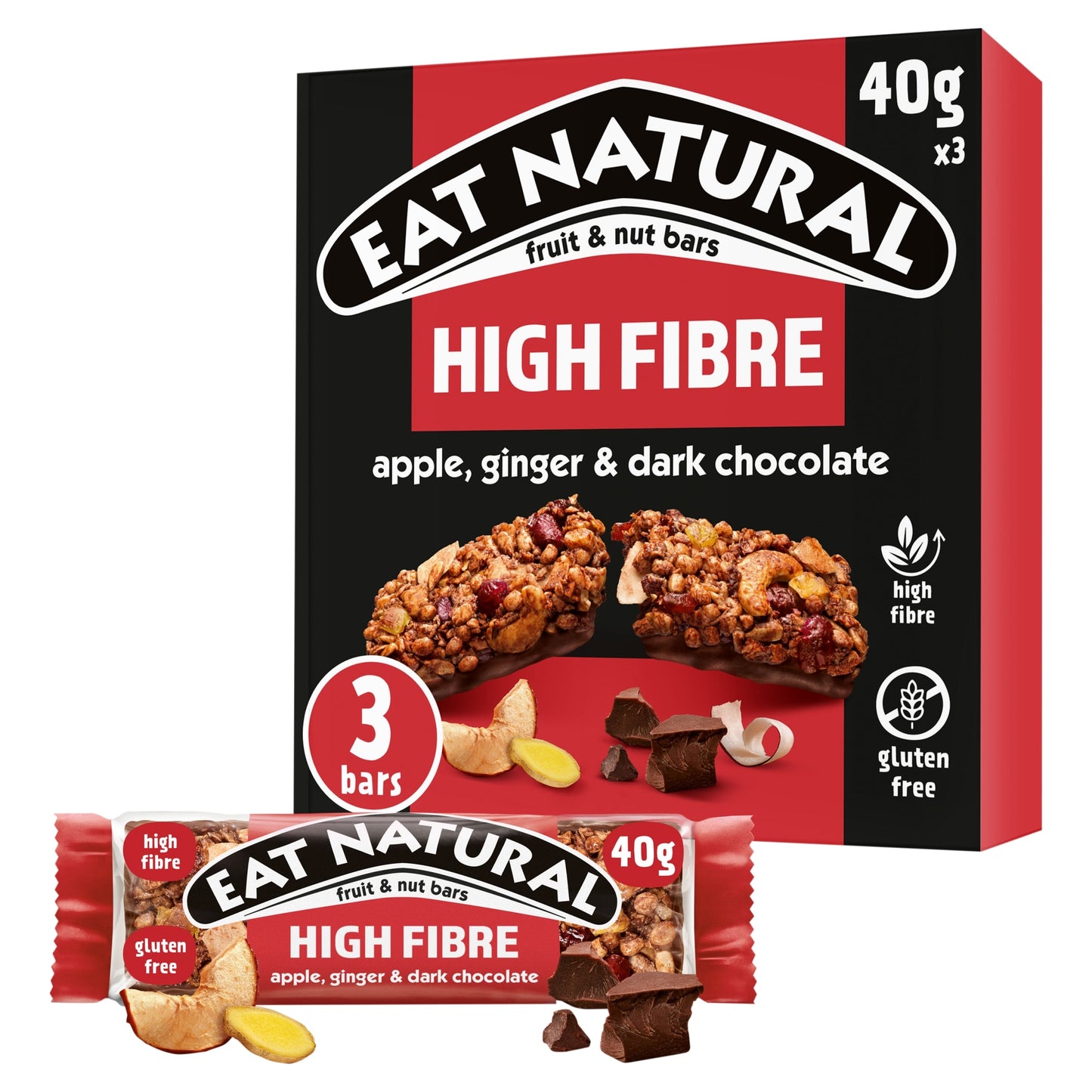 Eat Natural Fruit & Nut Bars - Apple, Ginger & Dark Chocolate 3 Pack 40g — image 1