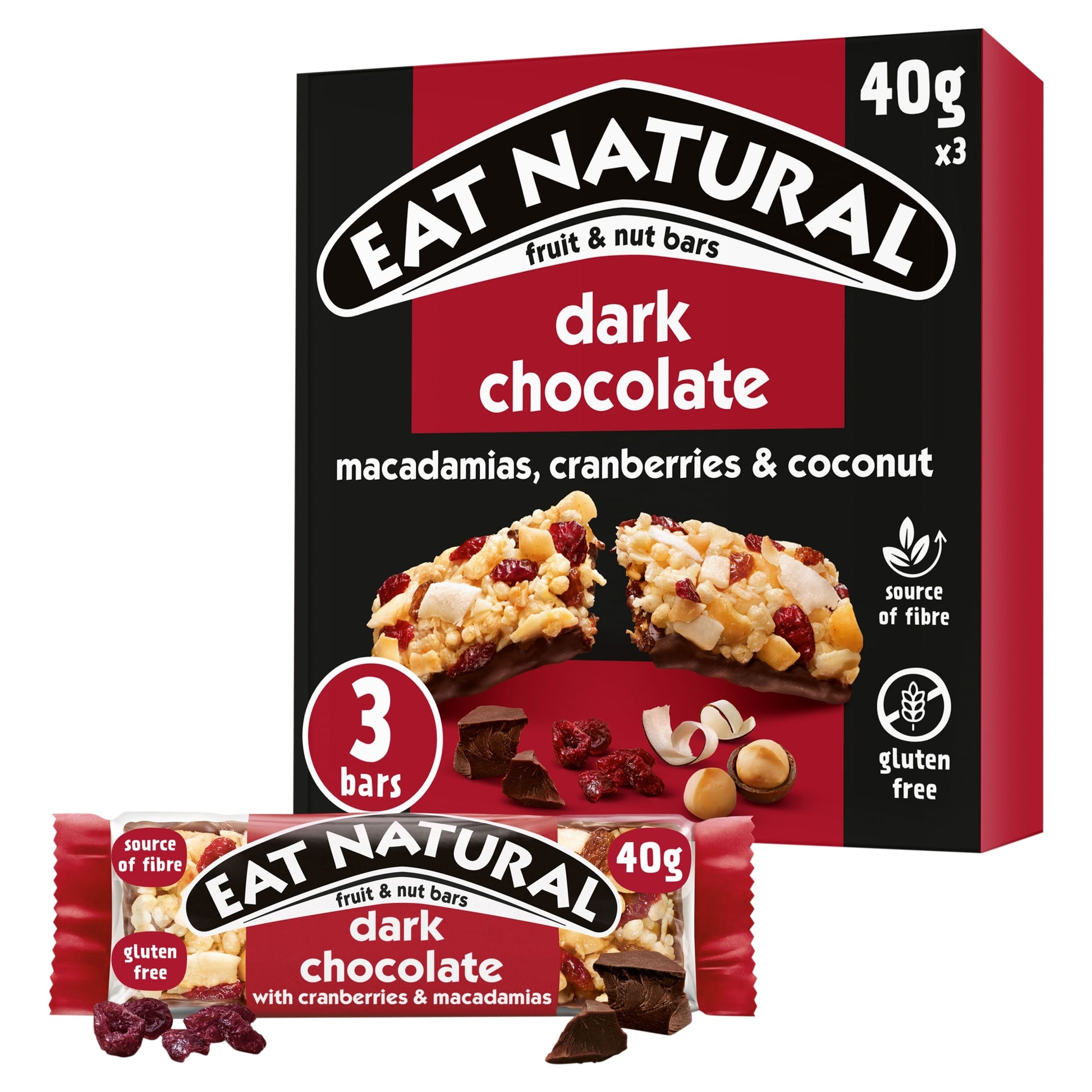 Eat Natural Fruit & Nut Bars with Dark Chocolate, Cranberries & Macadamias 3 x 40g — image 1
