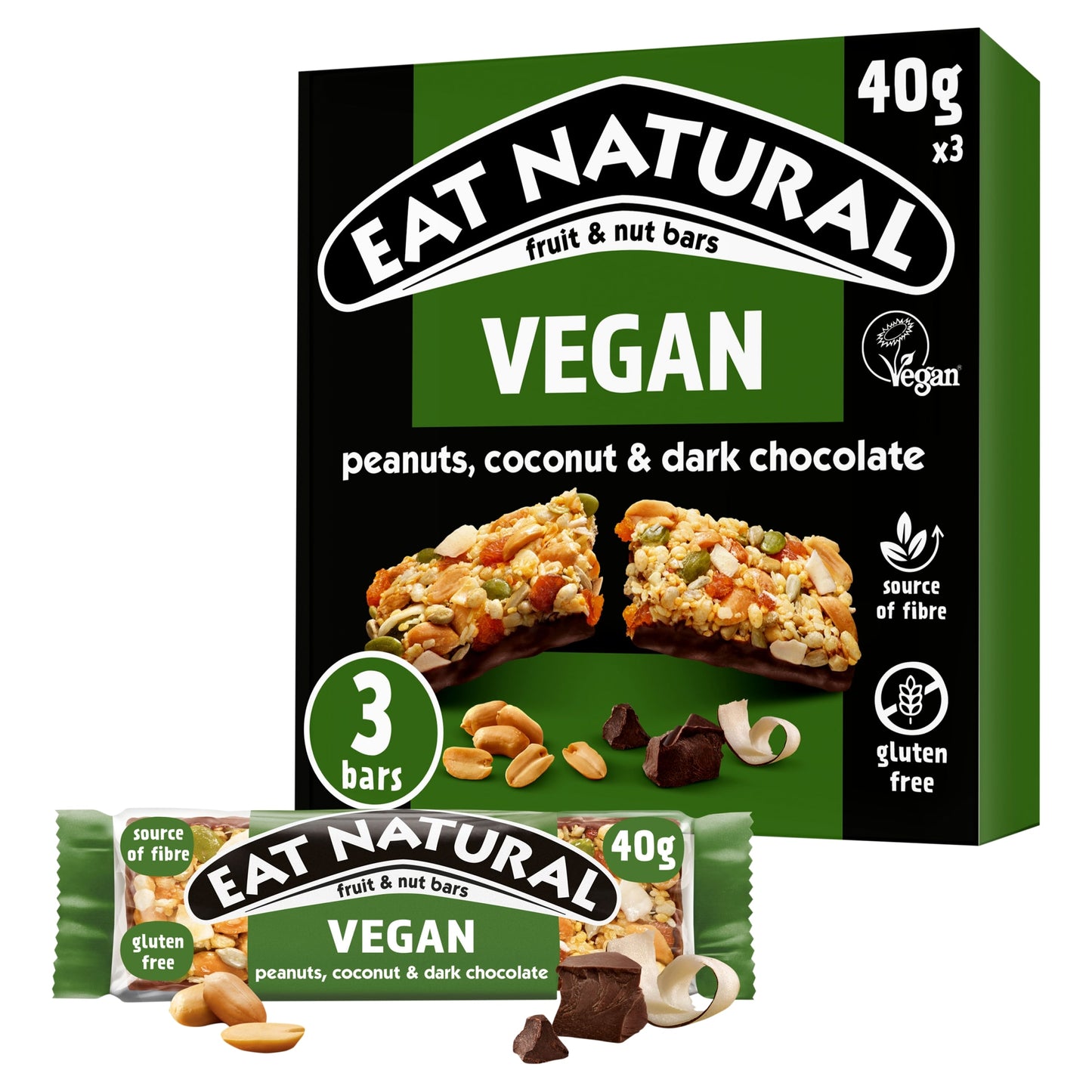 Eat Natural Fruit & Nut Vegan Peanuts Coconut & Dark Chocolate 40g X 3 — image 1