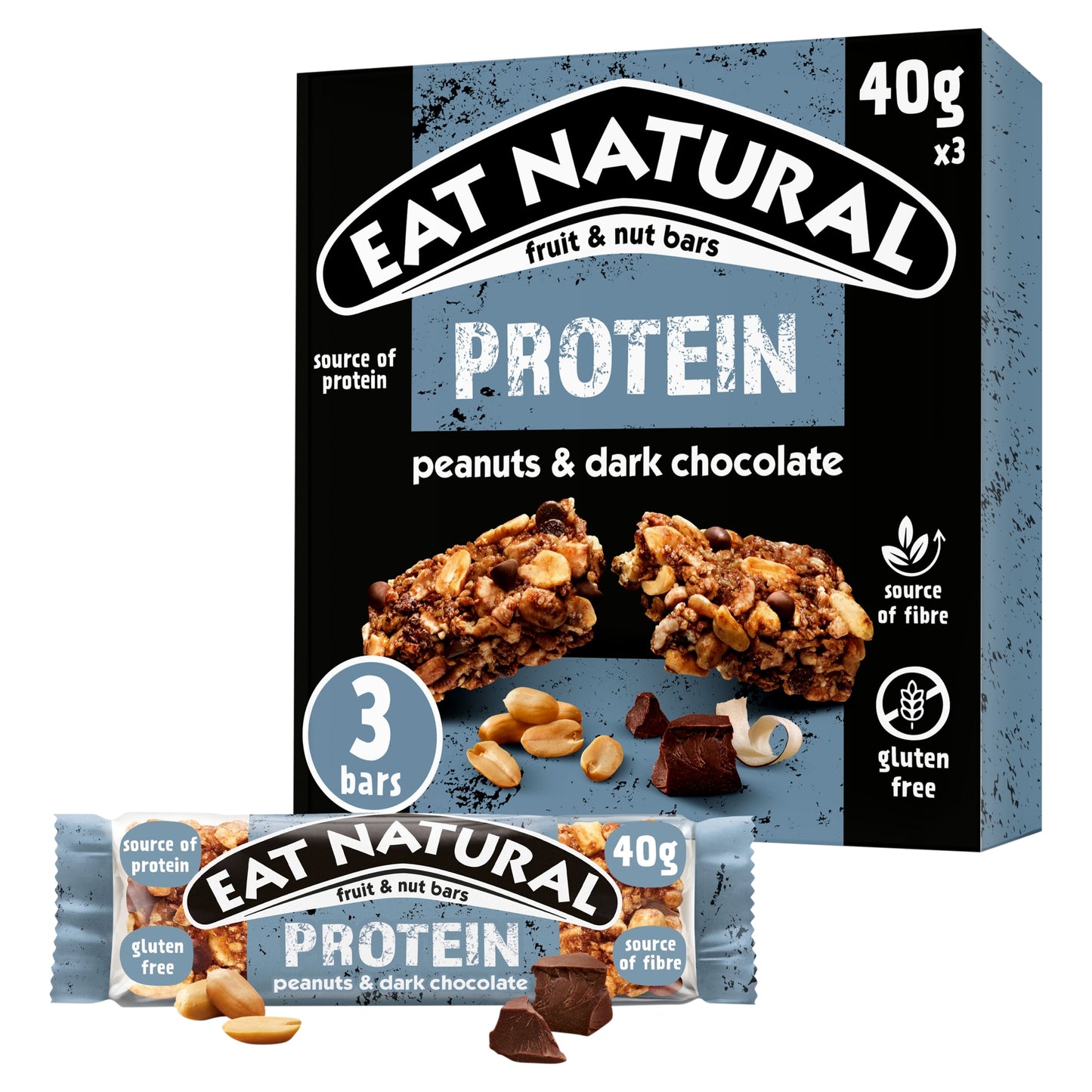 Eat Natural Protein Fruit & Nut Bars - Peanuts & Dark Chocolate 3 x 40g — image 1