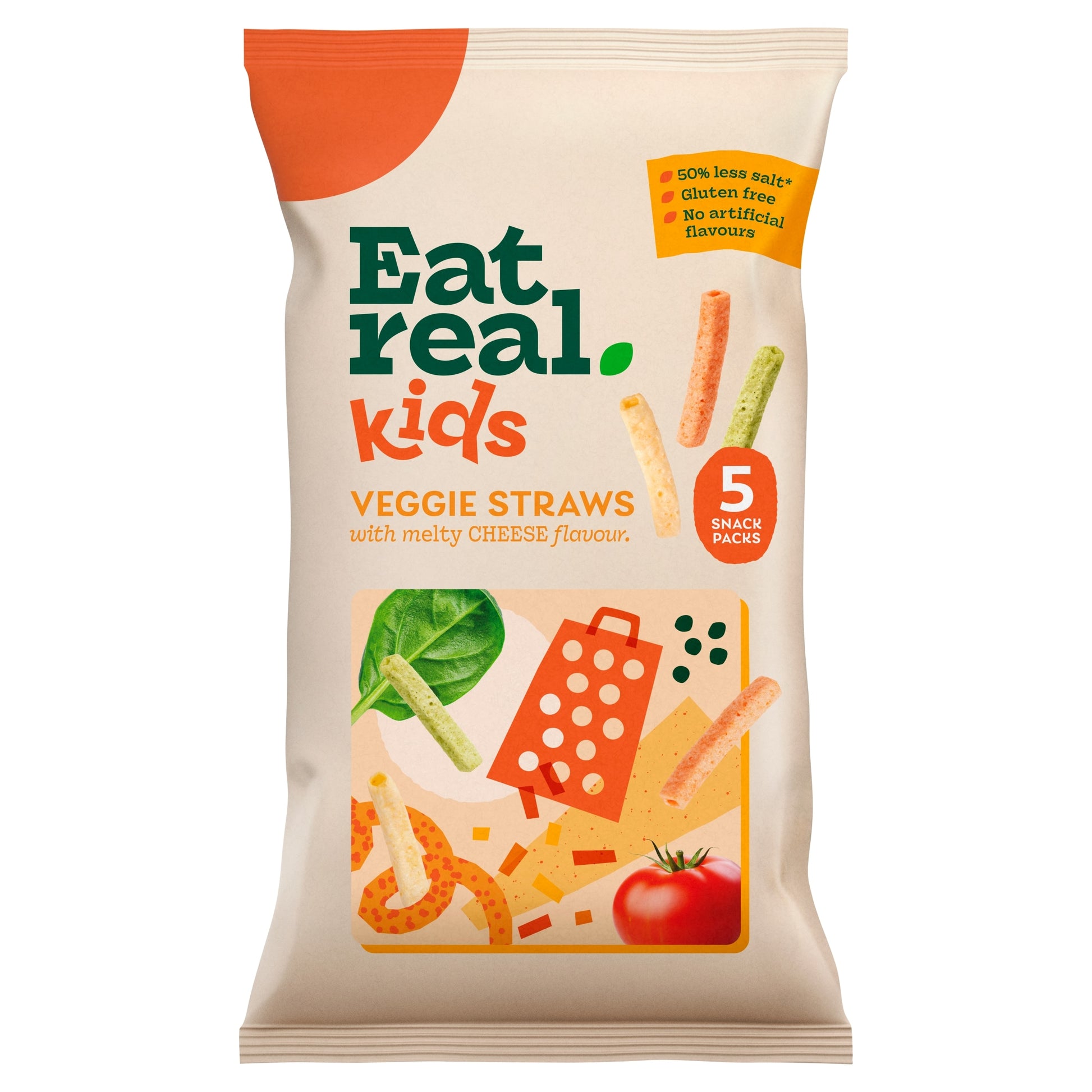 Eat Real Kids Multipack Cheese Flavour Veggie Straws Tomato Kale & Spinach 5 X 16g — image 1