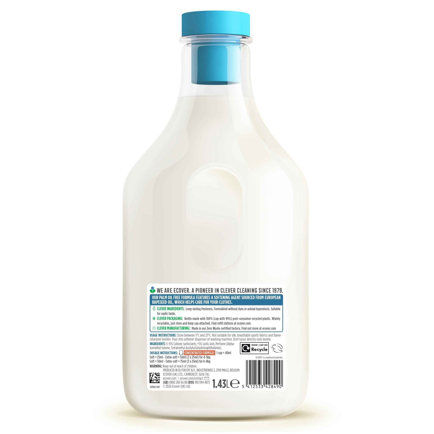ECOVER Fabric Softener Rose & Bergamot 57 Washes 1.43l