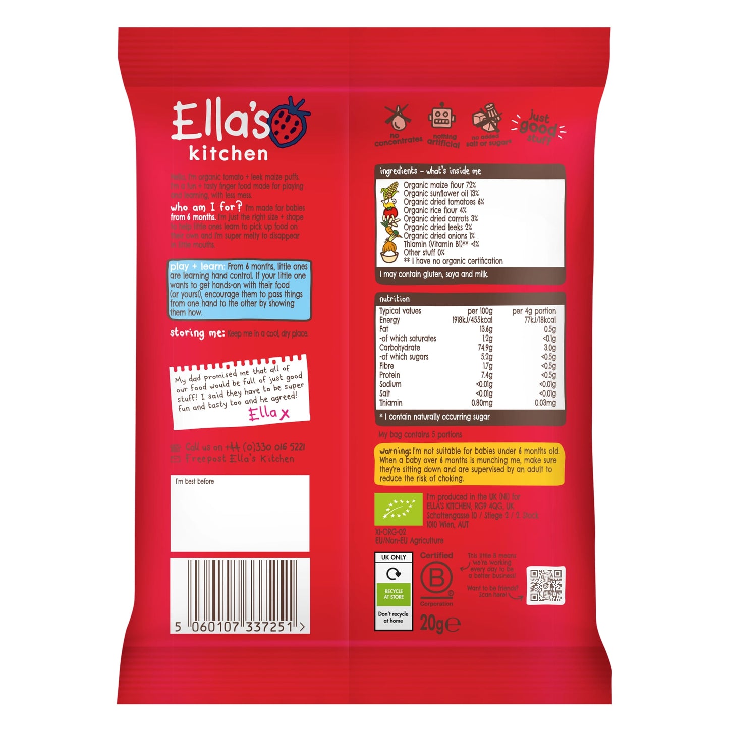 Ella's Kitchen Leek & Tomato Melty Puffs 20G — image 2