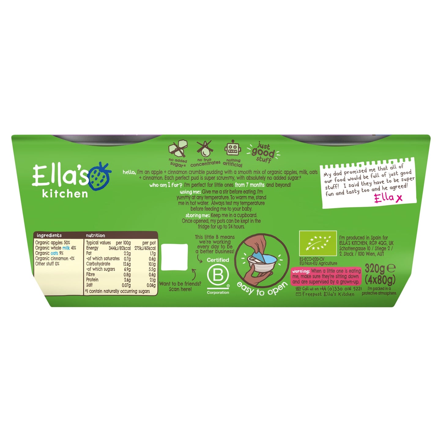 Ella's Kitchen Organic Apple & Cinnamon Crumble 7+M 4x80g — image 2