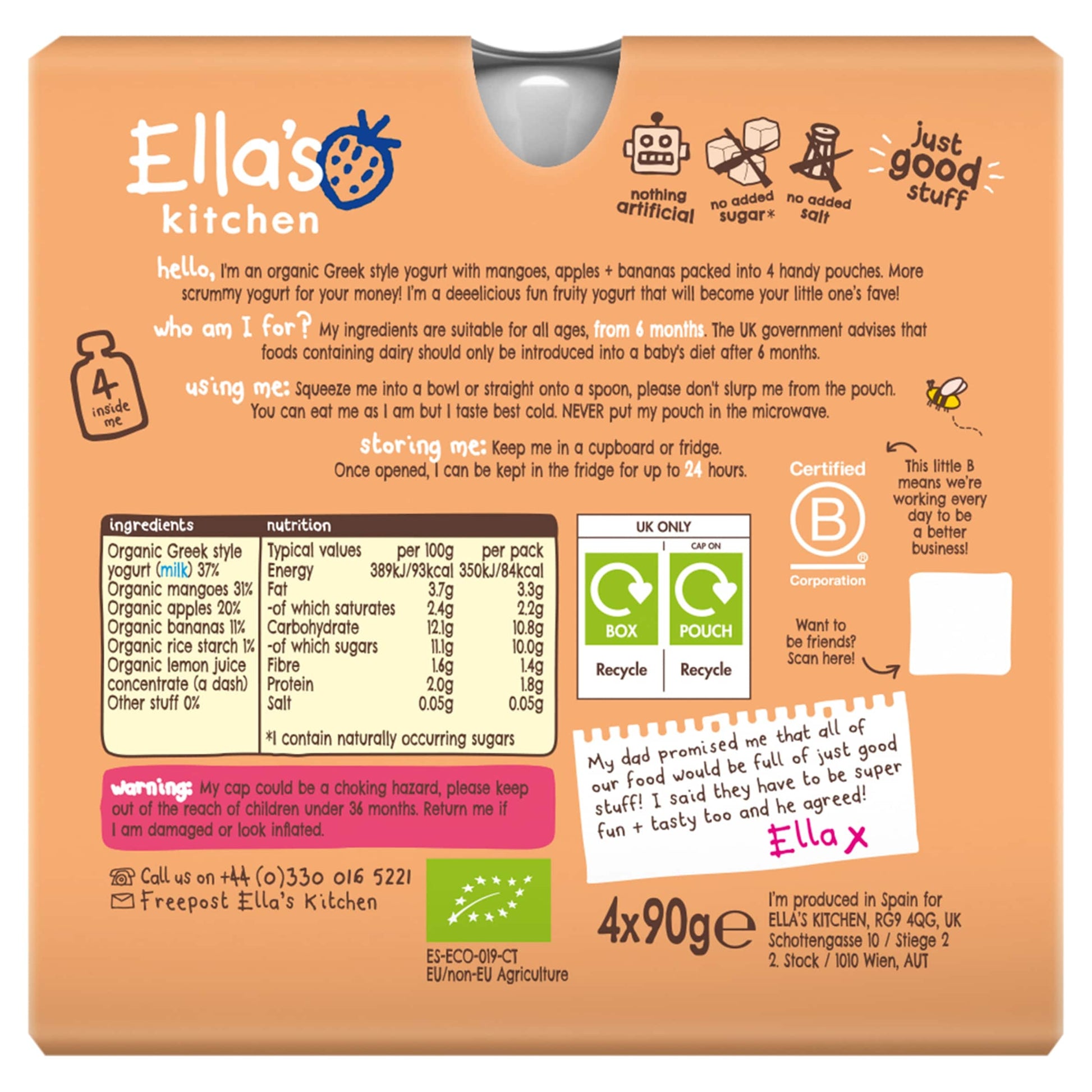 Ella's Kitchen Organic greek style mango yogurt 4x90g — image 2