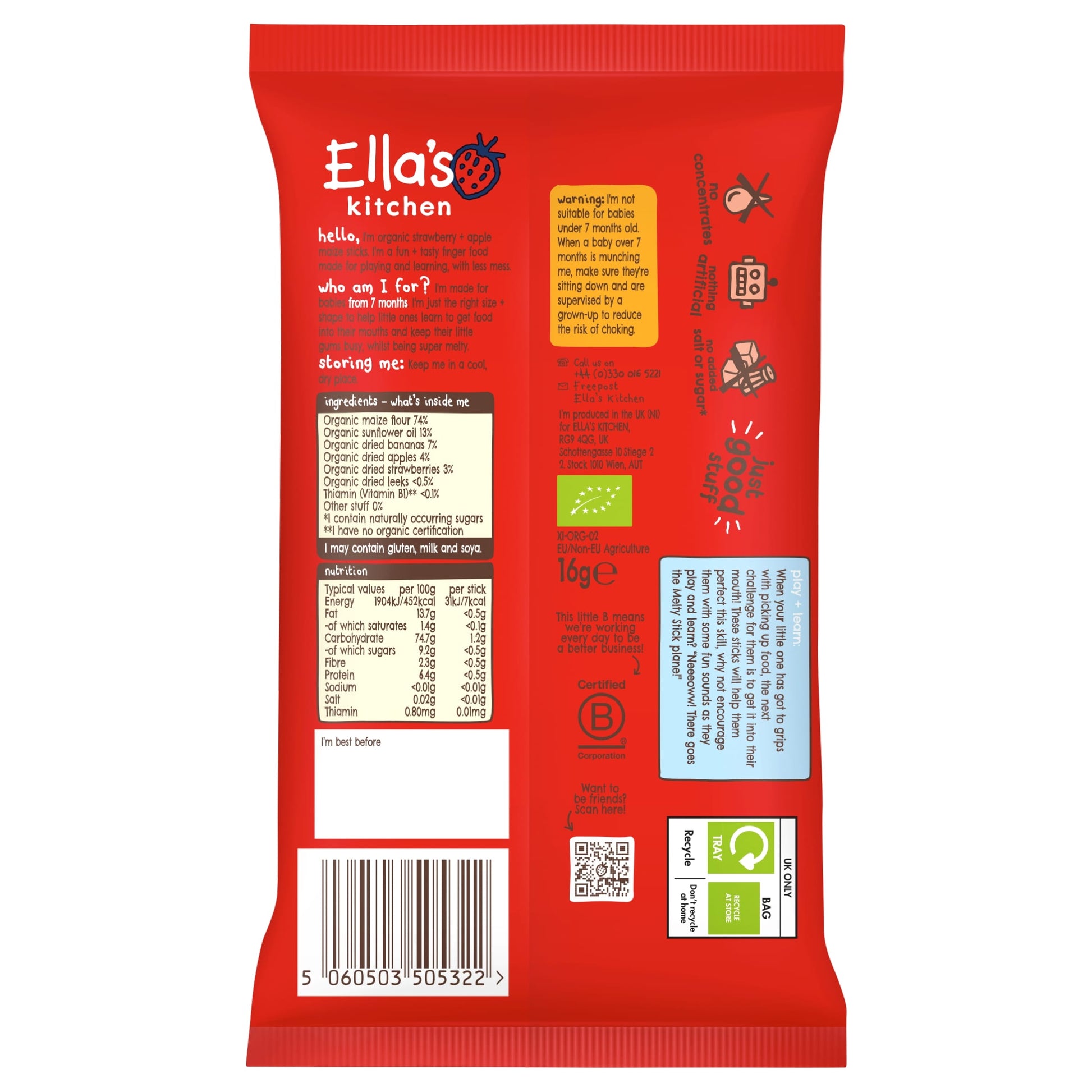 Ella's Kitchen Organic Melty Sticks Strawberry & Apple 7m+ 16g — image 2