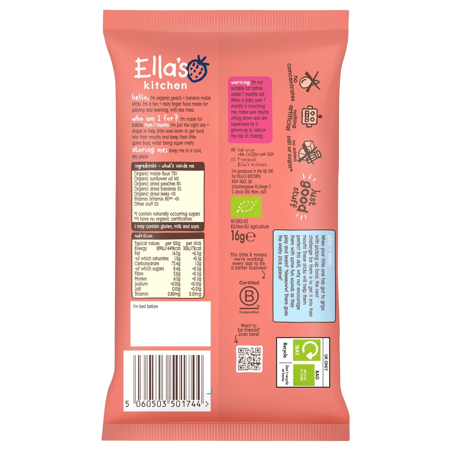 Ella's Kitchen Organic Peach & Banana Melty Sticks 16G — image 2