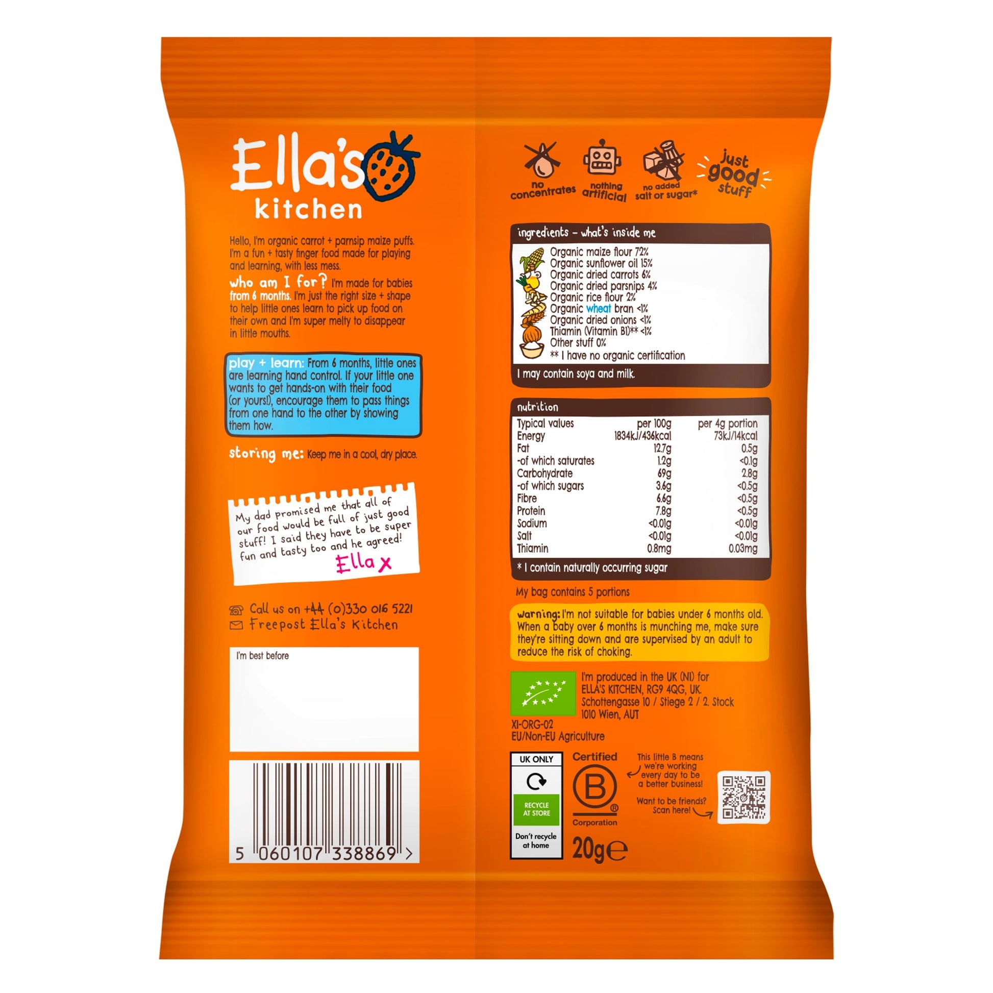 Ella's Kitchen Parsnip & Carrot Melty Puffs 20G — image 2