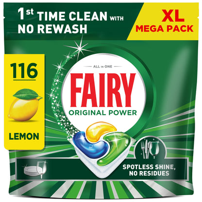 Fairy All In One Lemon XL Mega pack Original 116 Dishwasher Tablets 1567g — image 1