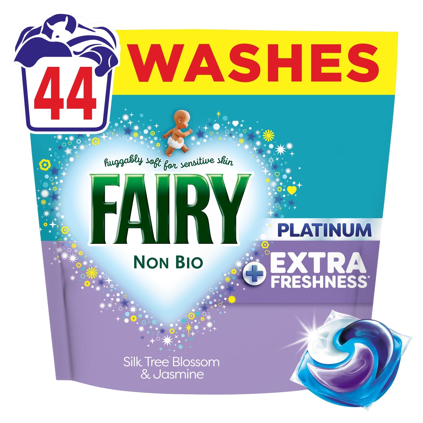 Fairy Non Bio Platinum Washing Pods Silk Tree Blossom & Jasmine 44 Washes 1003.2g — image 1