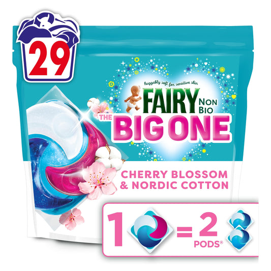 Fairy Non Bio The Big One Cherry Blossom & Nordic Cotton Washing Liquid Pods 29 Washes 1151.3g — image 1