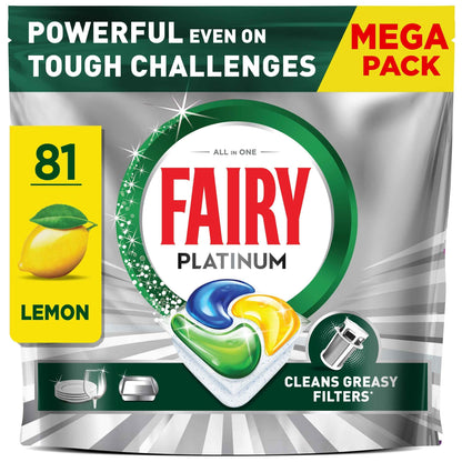 FAIRY Platinum All In One Mega Pack Lemon 81 Dishwasher Tablets 1207g
