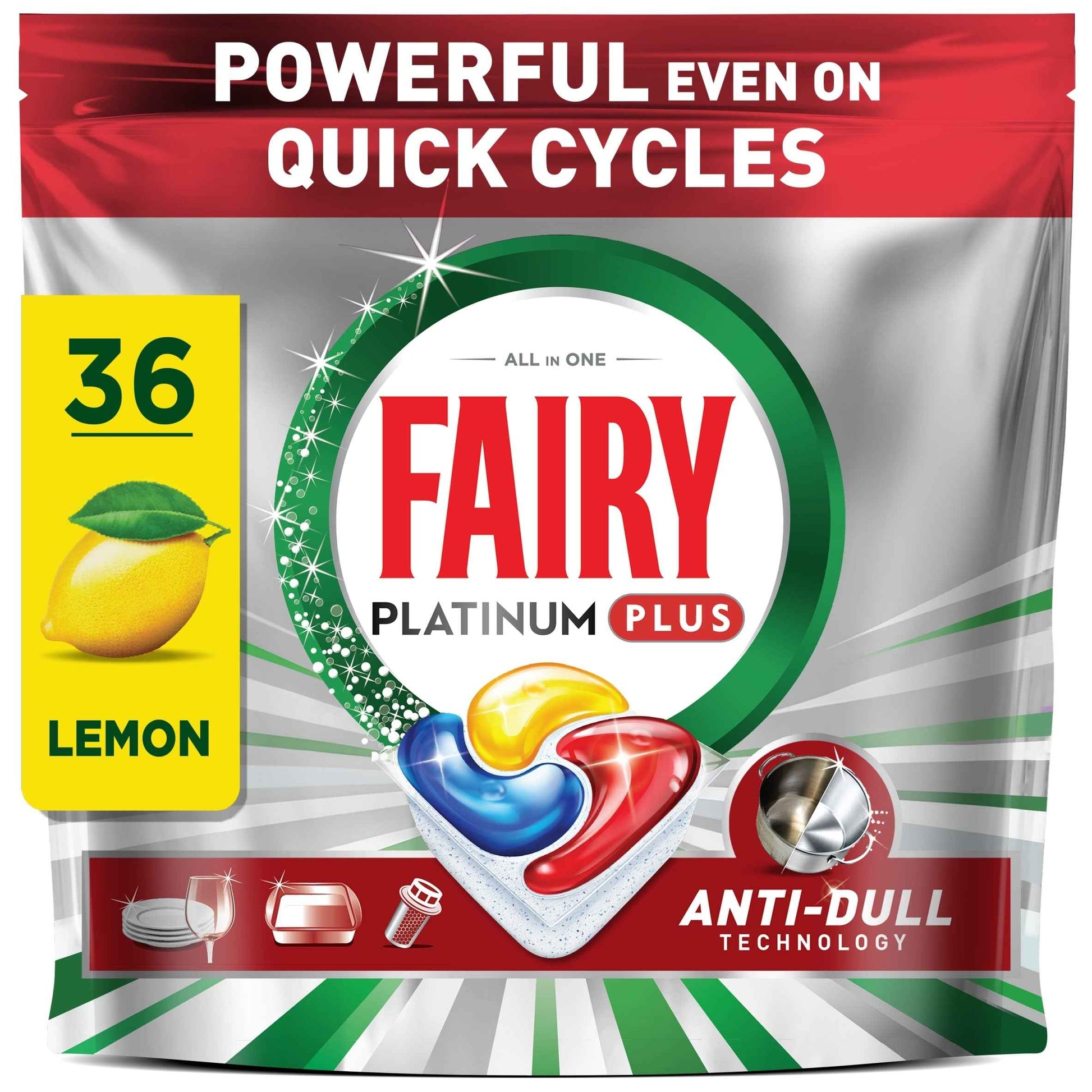 FAIRY Platinum Plus All In One Lemon Dishwasher 36 Capsules 558g