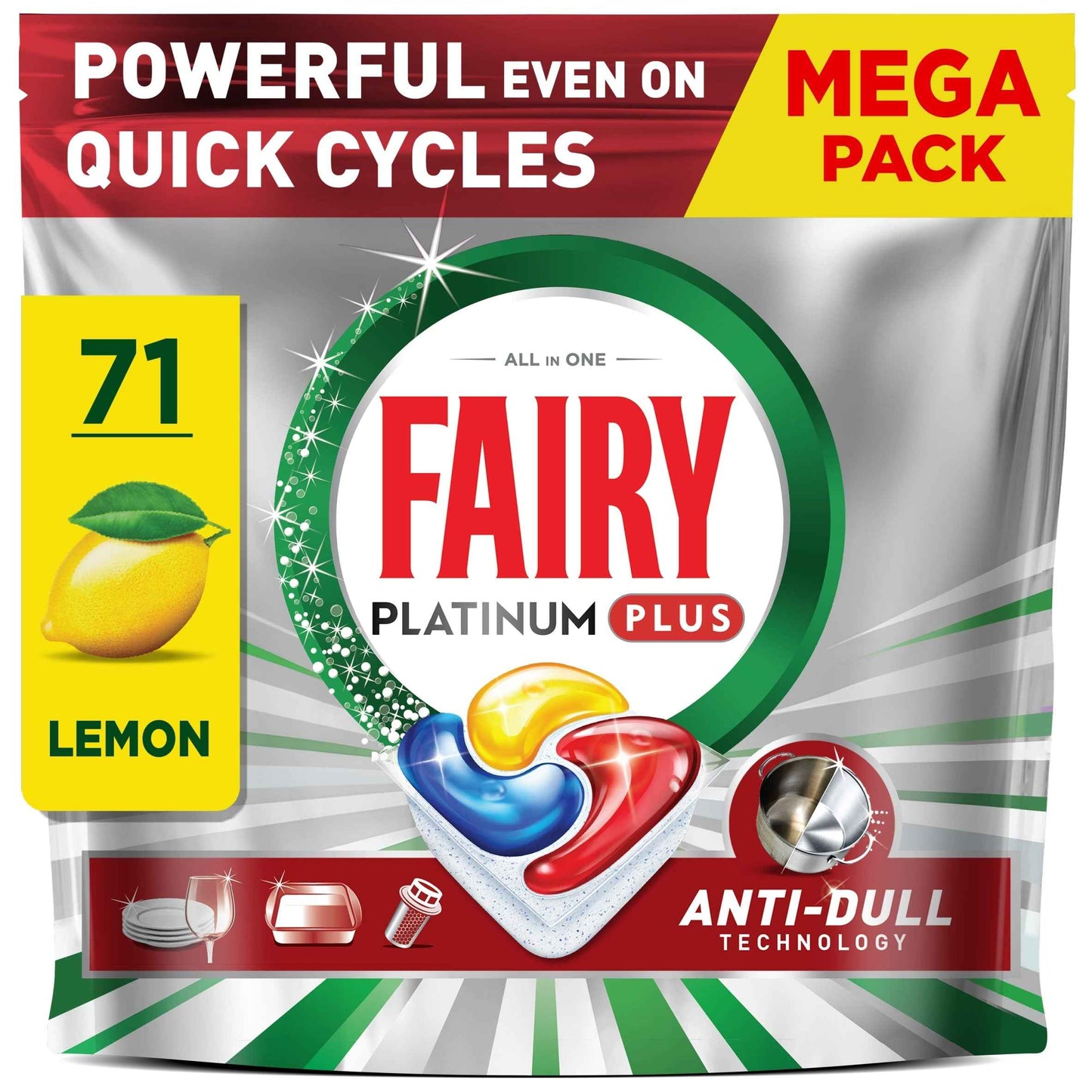 FAIRY Platinum Plus All In One Mega Pack Lemon 71 Dishwasher Tablets