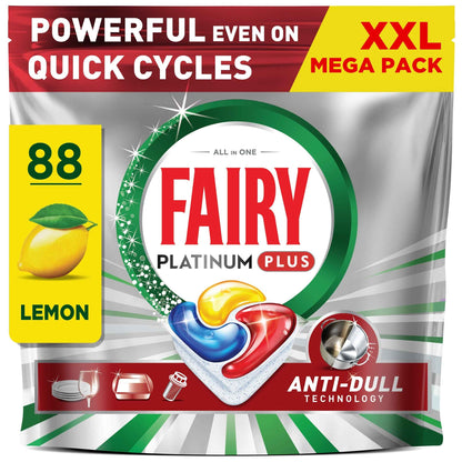 FAIRY Platinum Plus All In One Xl Mega Pack Lemon 88 Dishwasher