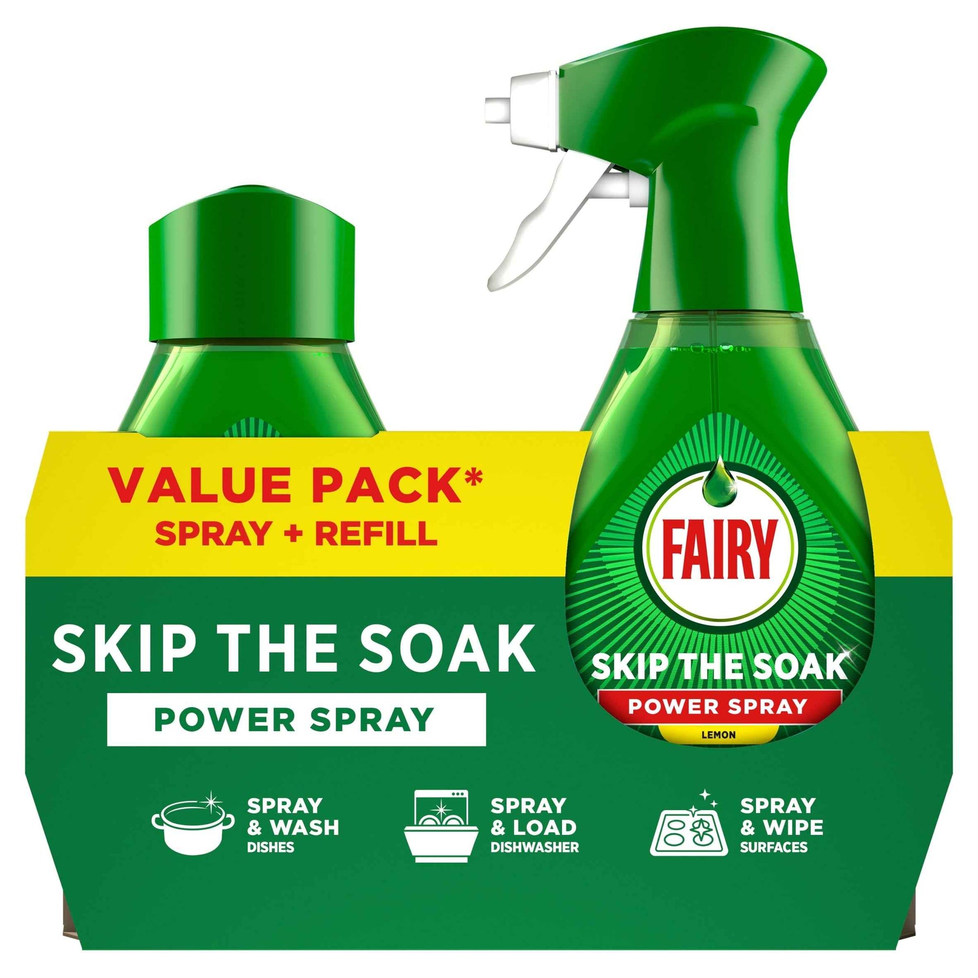 FAIRY Skip The Soak Power Spray And Refill Lemon 2x500ml