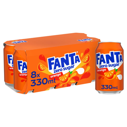 Fanta Zero Orange Soft Drink Cans 8 x 330 mL — image 1