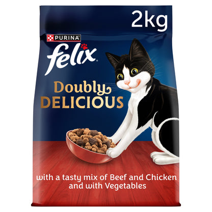 FELIX Doubly Delicious Beef Chicken & Vegetables Dry Cat Food 2kg — image 1