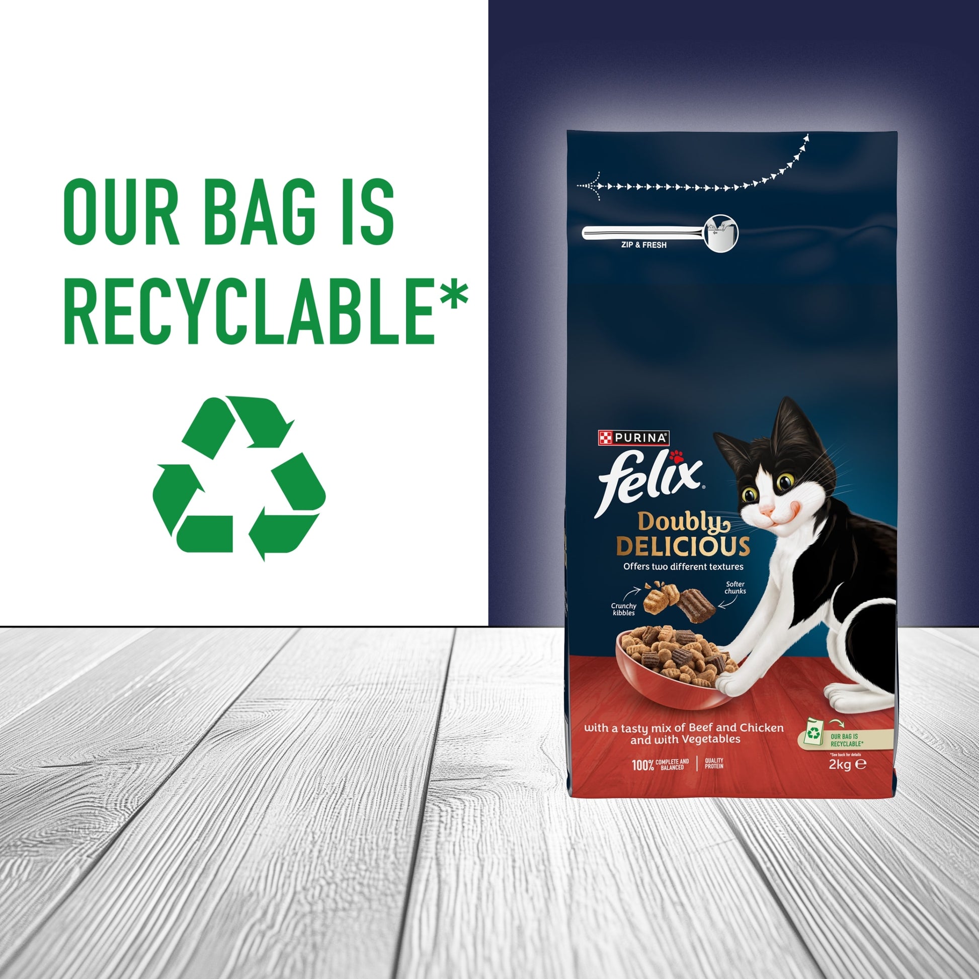 FELIX Doubly Delicious Beef Chicken & Vegetables Dry Cat Food 2kg — image 4