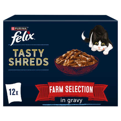 FELIX Tasty Shreds Farm Selection in Gravy Wet Cat Food 12x80g — image 1