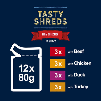 FELIX Tasty Shreds Farm Selection in Gravy Wet Cat Food 12x80g — image 3