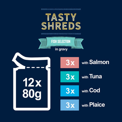 FELIX Tasty Shreds Fish Selection in Gravy Wet Cat Food 12x80g — image 3