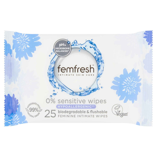 FEMFRESH 0% Sensitive Wipes 25 Pack
