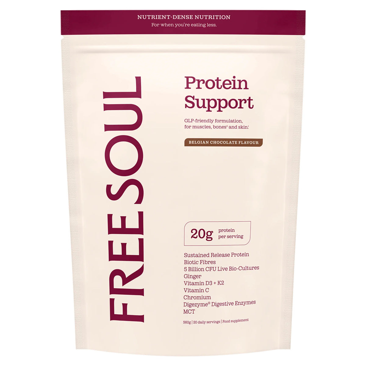 Free Soul Protein Support Powder Belgian Chocolate Flavour 280g — image 1