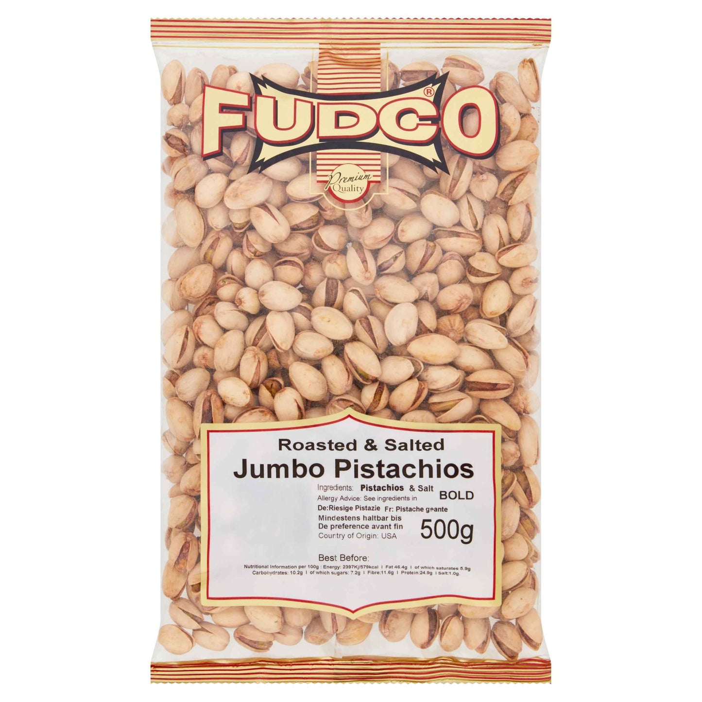 FUDCO Roasted And Salted Nuts Jumbo Pistachios 500g