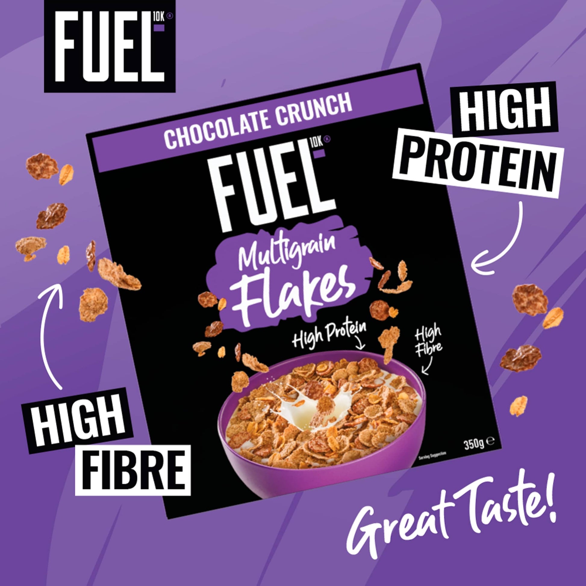FUEL10K Chocolate Multigrain Flakes High Protein Breakfast Cereal 350g — image 2