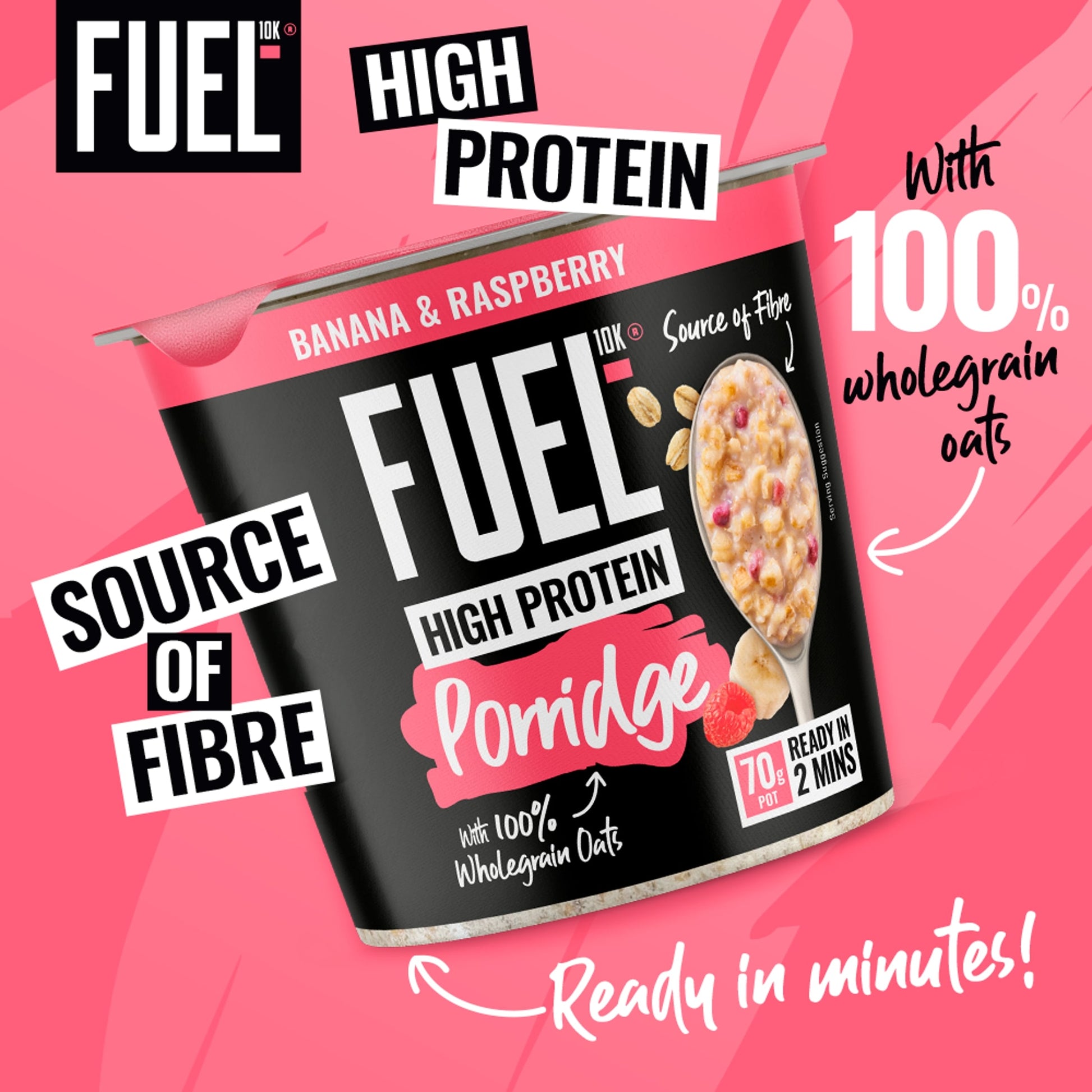 FUEL10K High Protein Banana & Raspberry Porridge Oat Cereal Pot 70g — image 2