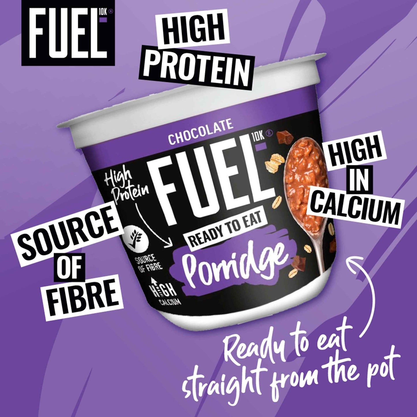 FUEL10k Ready To Eat Protein Porridge Oat Cereal Pot Chocolate 210g