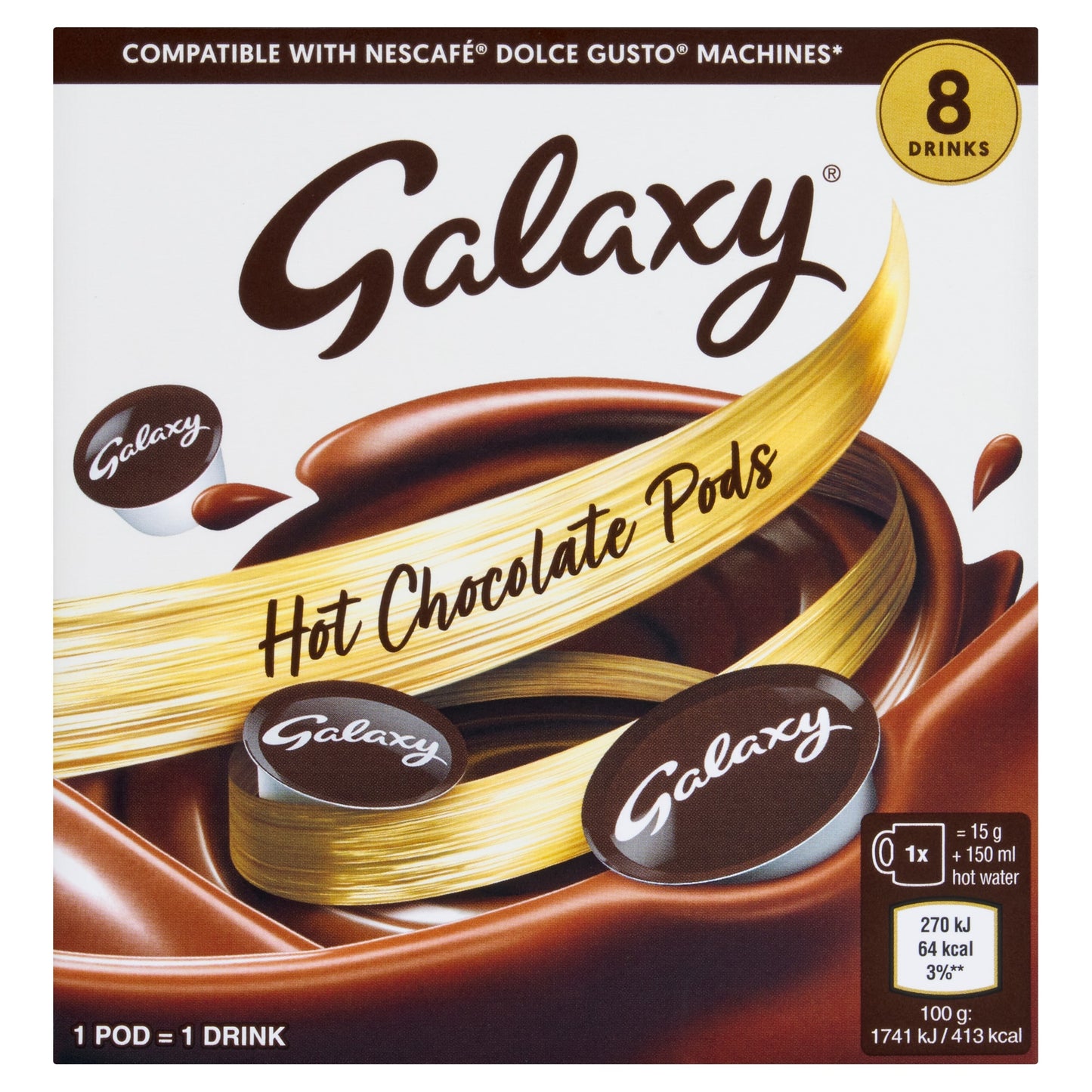 Galaxy Instant Hot Chocolate Nescafe Dolce Gusto Compatible Drink Pods 8 Pack 120g — image 1