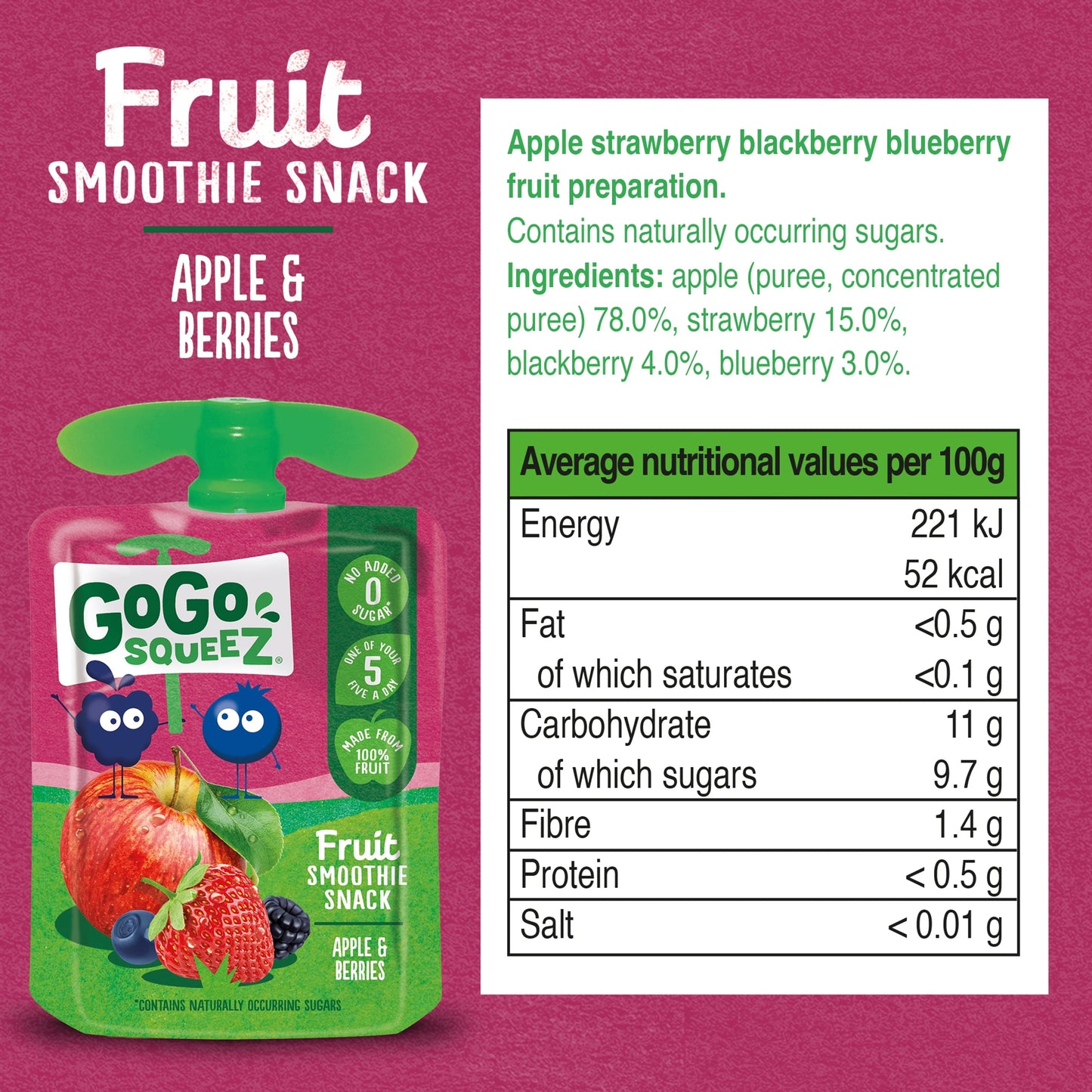 GOGO SQUEEZ Fruit Smoothie Snack Apple Berries 4 x 90g — image 2