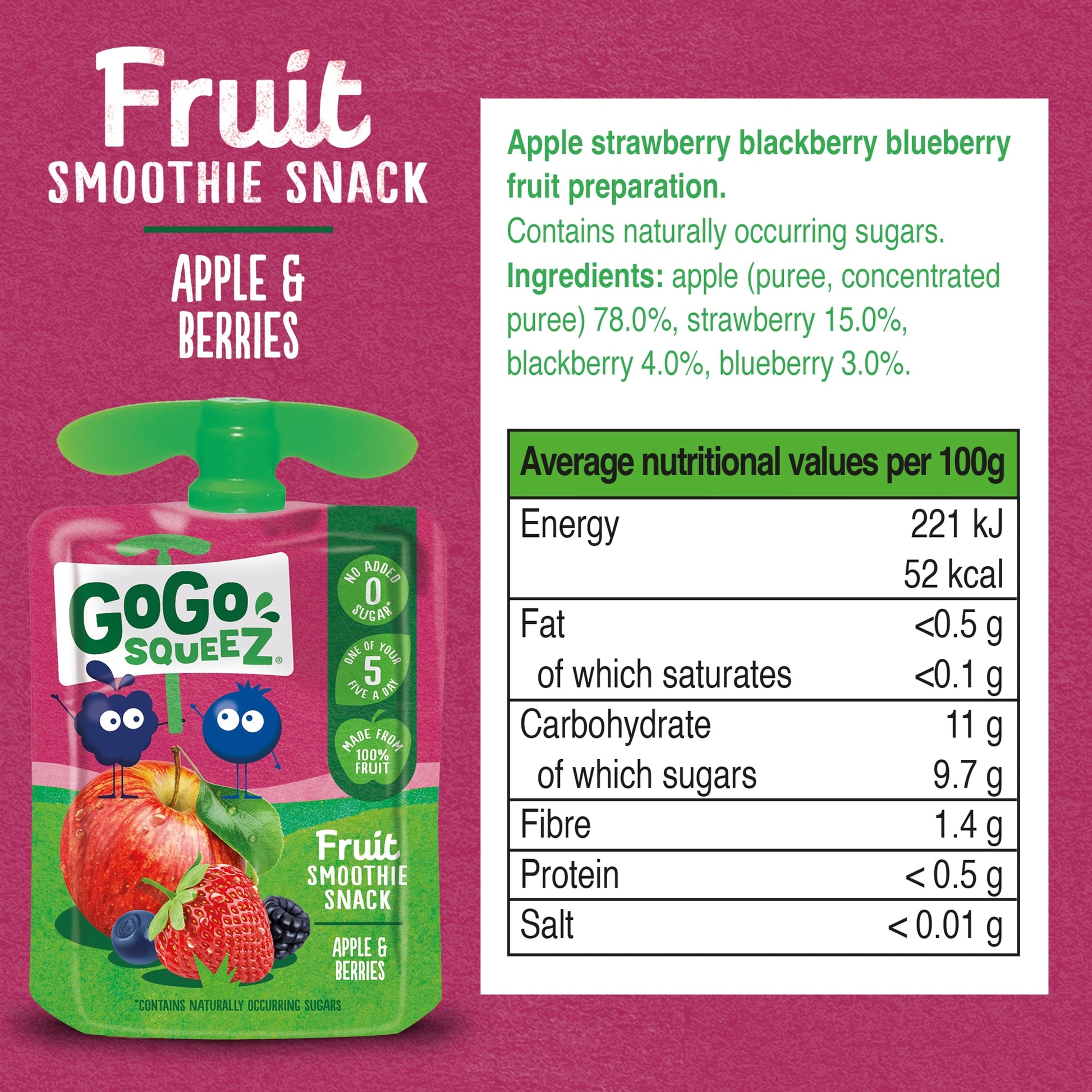 GOGO SQUEEZ Fruit Smoothie Snack Apple Berries 4 x 90g — image 2