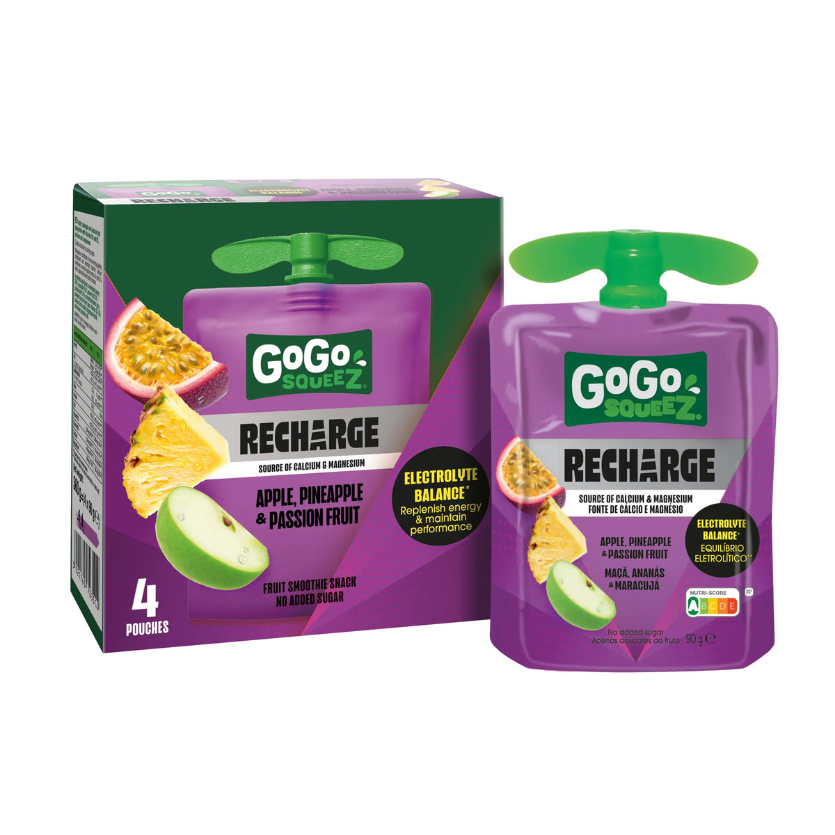GoGo squeeZ Recharge Apple, Pineapple & Passionfruit No Added Sugar 4 x 90g — image 1