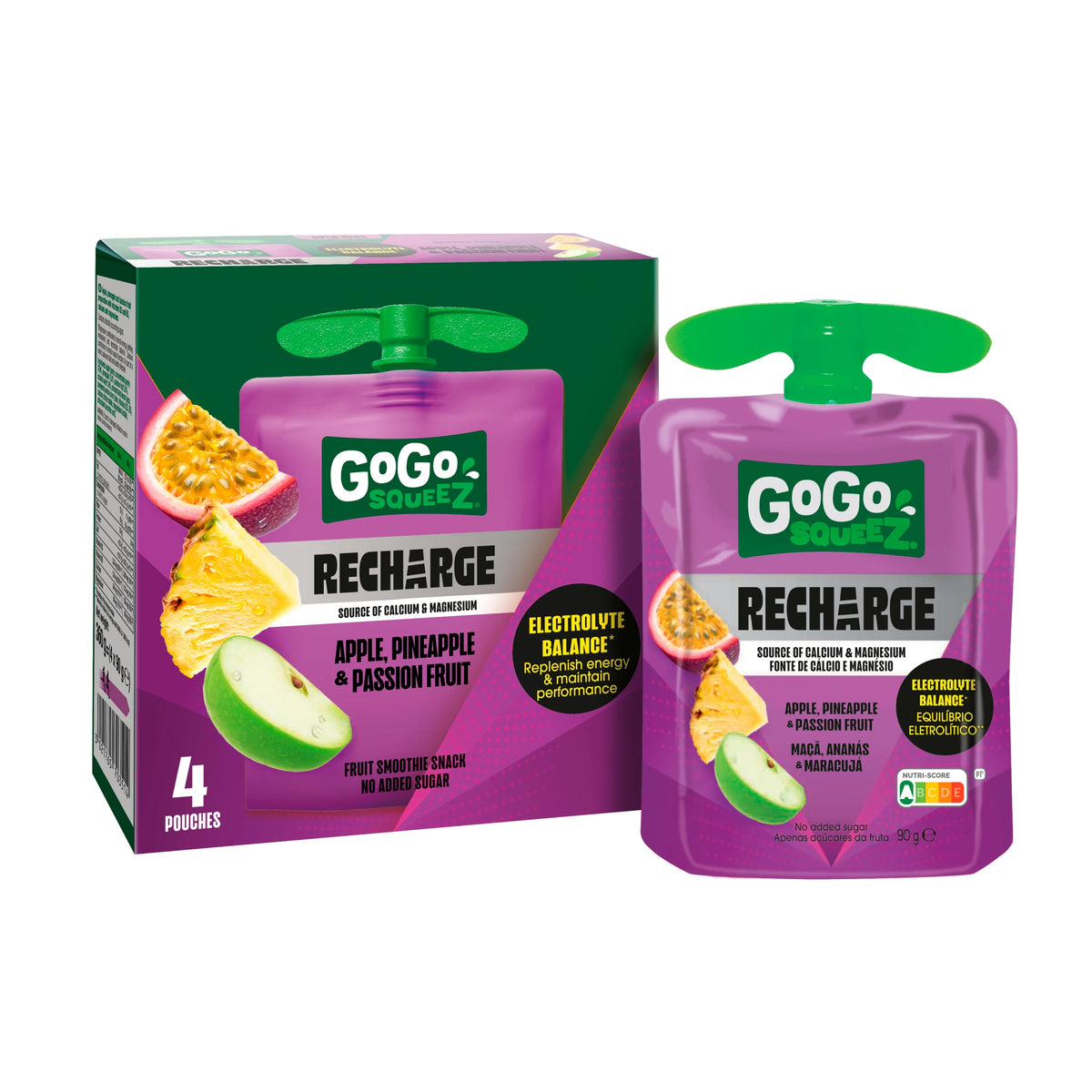 GoGo squeeZ Recharge Apple, Pineapple & Passionfruit No Added Sugar 4 x 90g — image 2